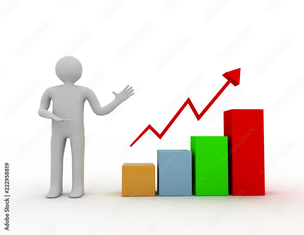 3d man presenting business growth chart graph 3d man presenting business growth chart graph