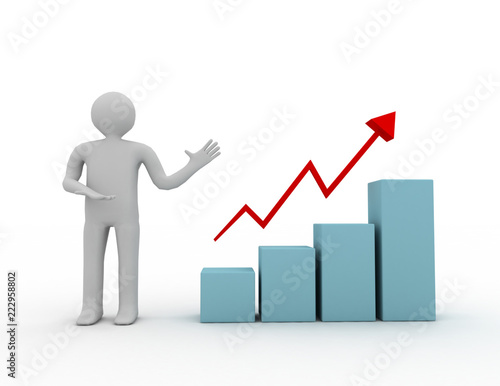 3d man presenting business growth chart graph