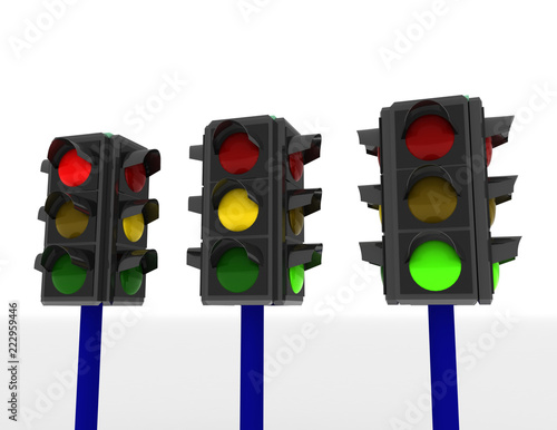 3d traffic lights isolated on white background photo