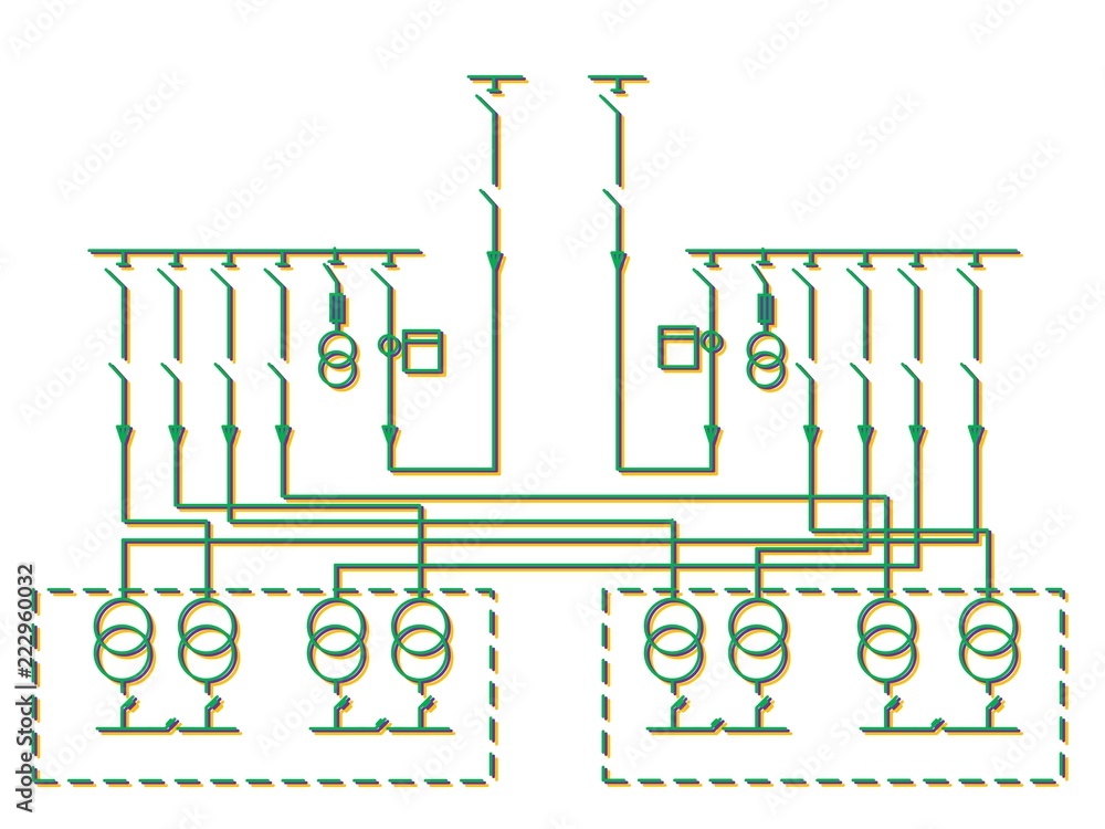 Obraz premium Electric wiring diagram for power transformers