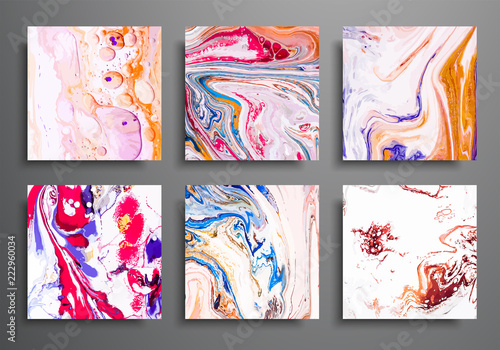 Dynamic backgrounds. trendy placards, commercial covers set. Marble colorful effect. Abstract page poster template for catalog, creative abstract brochure illustration, cover, flyer, packaging design.