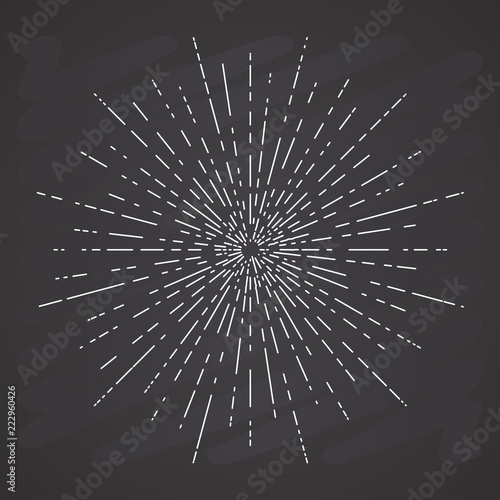 Retro sun bursts, Vintage radiant sun rays shape for logo, labels or emblems and typography decoration template vector Illustration on chalkboard background.