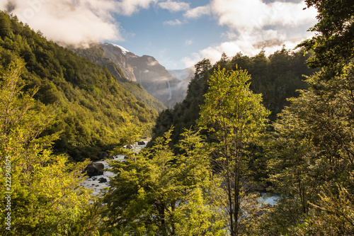 Sleepy morning in the Queulat National Park overlooking the hanging glacier