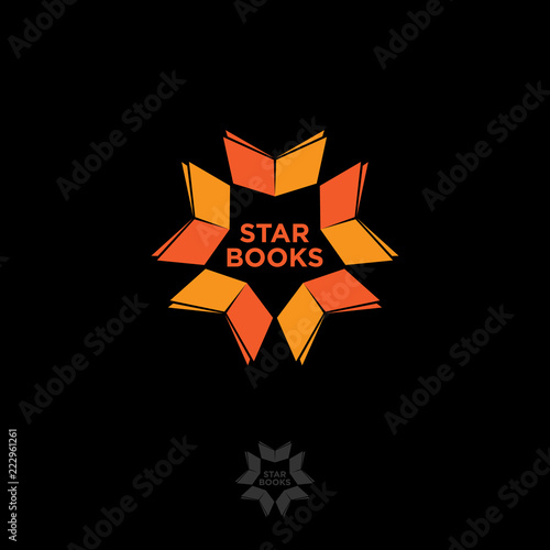 Star Books logo. Digital library chat. The literary community. The star consists of books. Monochrome option.