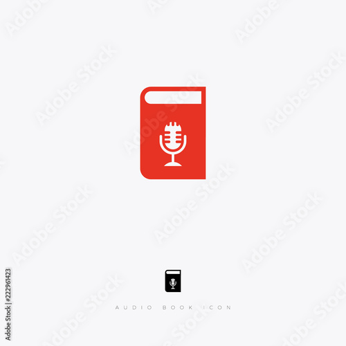 Audio book icon. Digital audio book logo. Online electronic library logo. Book and microphone. Identity