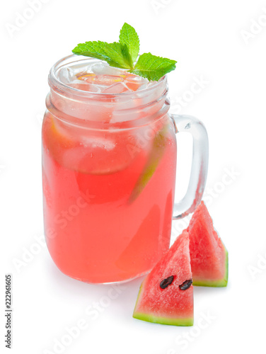 Wallpaper Mural Mason jar of tasty cold watermelon lemonade on white background Torontodigital.ca