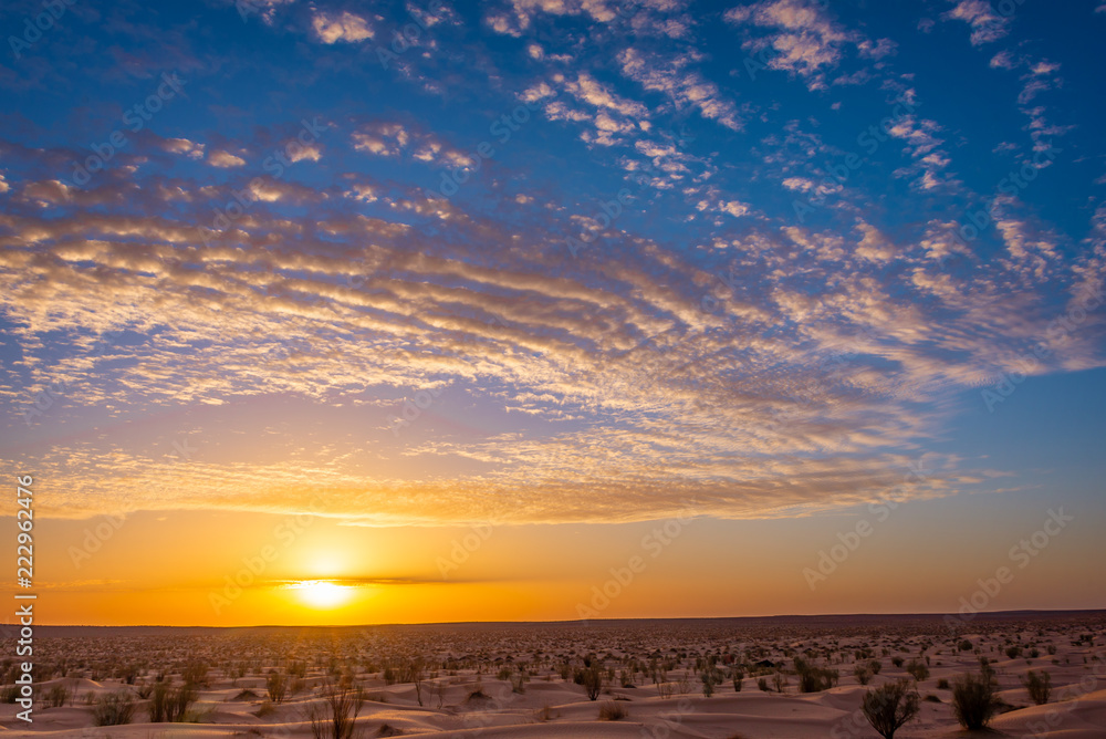 Sunset in the desert in South Tunisia