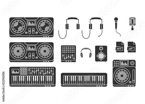 set of vector icons of music production tools