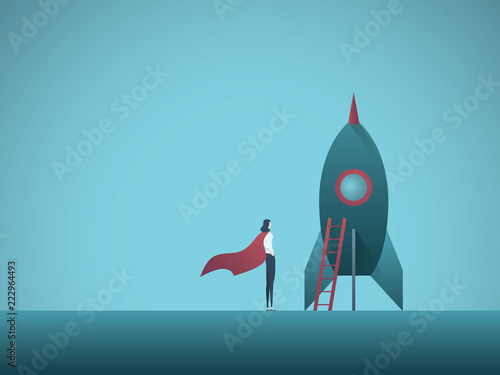 Business woman leader with startup symbol vector concept. Innovative female entrepreneur, symbol of success, power, leadership.