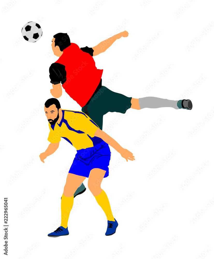 Soccer players in duel vector illustration isolated on white background. Football player battle for the ball and position. Sport activity people. Man competition. Handsome boy play soccer with friend. Soccer players in duel vector illustration isolated on white background. Football player battle for the ball and position. Sport activity people. Man competition. Handsome boy play soccer with friend.
