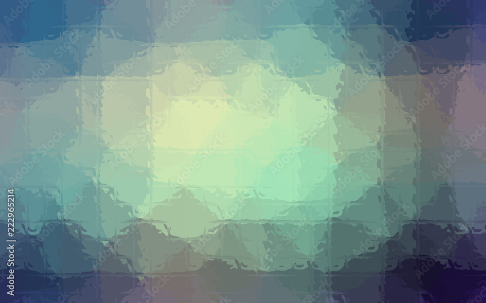 Obraz premium Illustration of blue, green and yellow Mosaic through glass bricks background.