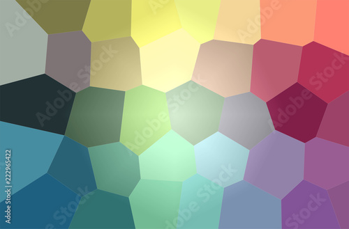 Abstract illustration of blue, green, red and purple giant hexagon background.
