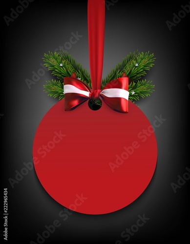 Christmas sale sticker with bow and christmas tree branches. Holiday sale banner. Vector christmas template