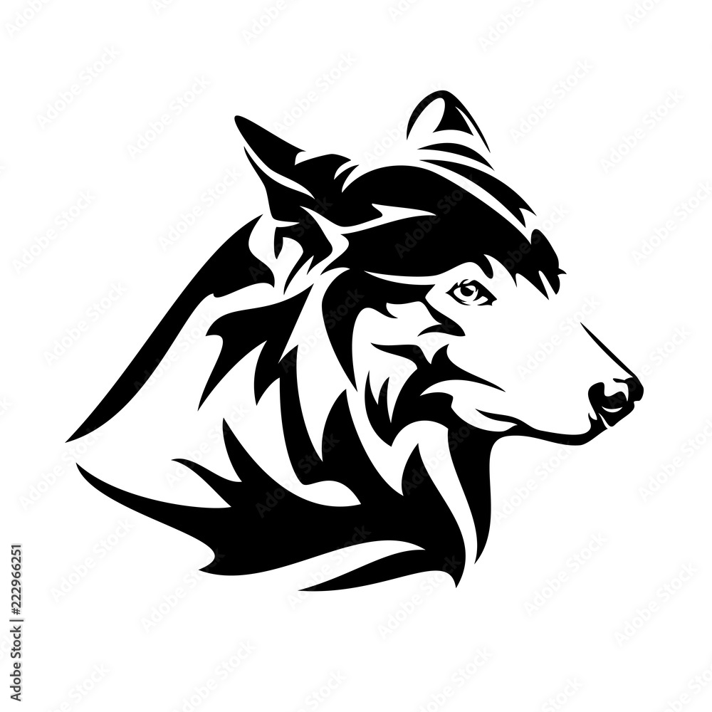 wolf head profile design - black and white vector animal Stock Vector