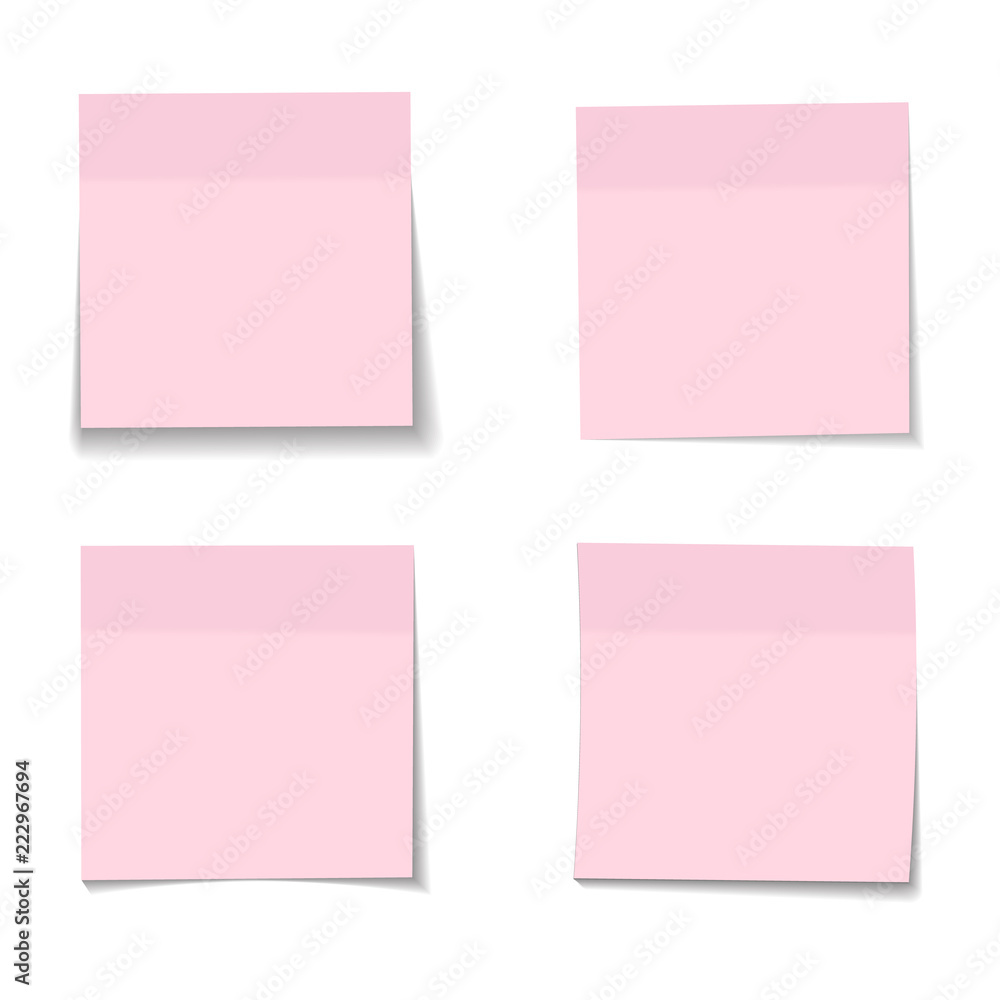 vector set of realistic paper pink memo sheets vector set of realistic paper pink memo sheets