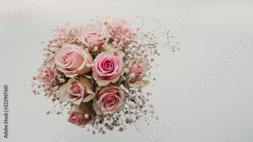 Bunch of pink roses top view