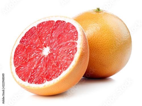 Whole and half of grapefruit