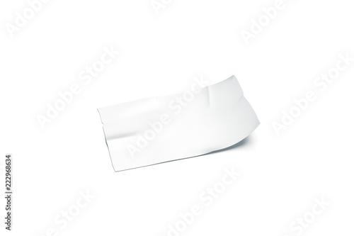 Blank white duct tape piece sticked curved corner mock up, isolated, 3d rendering. Empty portion of fix ribbon mockup. Bent ashesive part scotch roll template. Sticking label for repair or packing