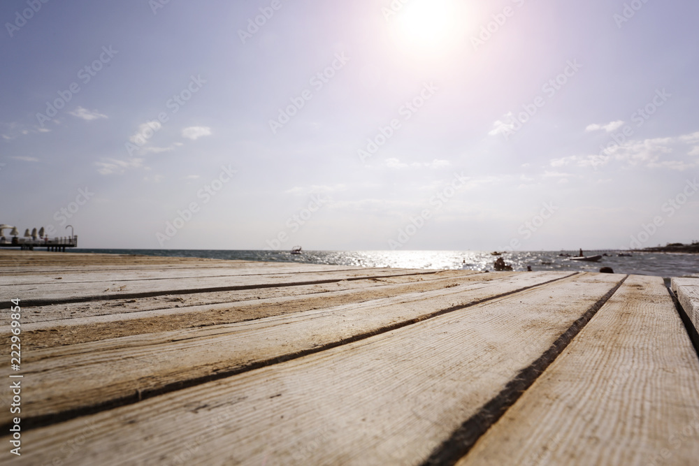 Wooden pier of free space and summer time 