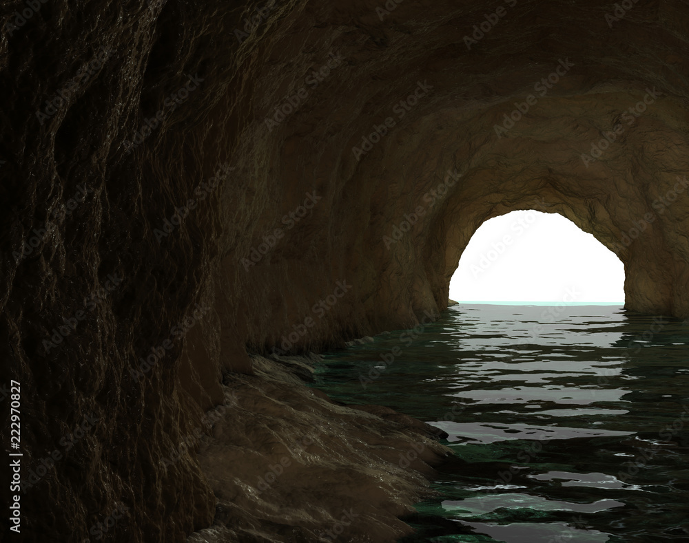 Dunkle Höhle mit Fluß
