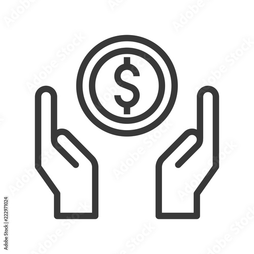 hand handle or carrying money, bank and financial related icon, editable stroke outline