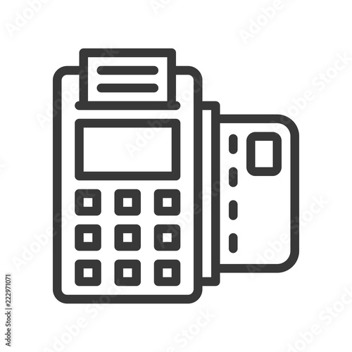 EDC machine and credit card, bank and financial related icon, editable stroke outline