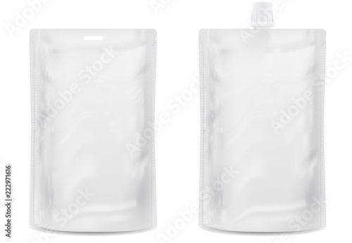 Plastic packaging on white background,packing with tube.Blank packaging snack.Vector set mock up.
