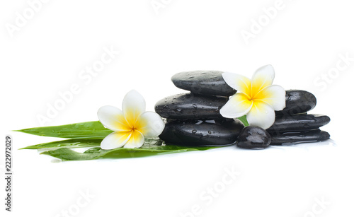 tropical flowers and black stones ready for healthy therapy