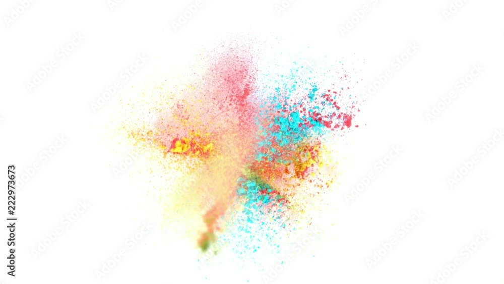 Super slowmotion shot of color powder explosions isolated on white background. Shot with high speed cinema camera at 1000fps Super slowmotion shot of color powder explosions isolated on white background. Shot with high speed cinema camera at 1000fps