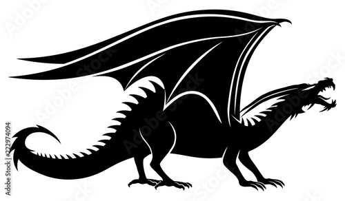 Sign of a black dragon on a white background.