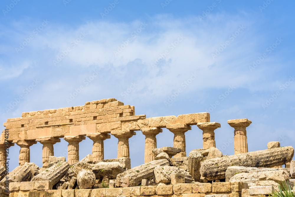 Ruins of the Temple C dedicated to Apollo, inside the archaeological park of Selinunte, an ancient Greek city on a seaside hill in the south west coast of Sicily.