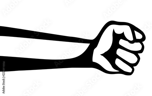 Hand of a man with a fist on a white background.