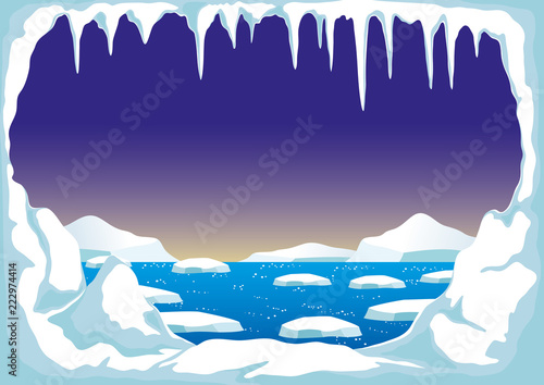 North Pole with icebergs in the ocean.