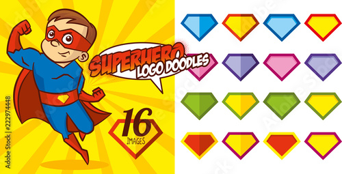 Superhero logo doodles set Super hero character Vector