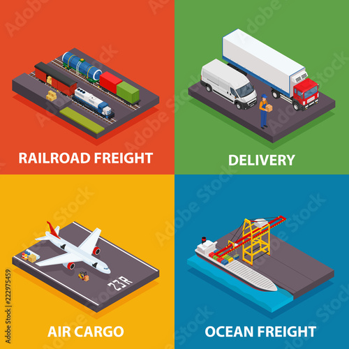 Cargo transportation including ocean and railroad freight, air delivery, trucking