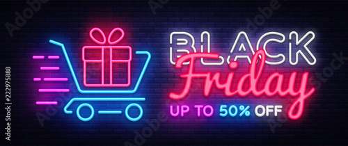 Black Friday Sale neon text vector design template. Black Friday Sale neon logo, light banner design element colorful modern design trend, night bright advertising, bright sign. Vector illustration