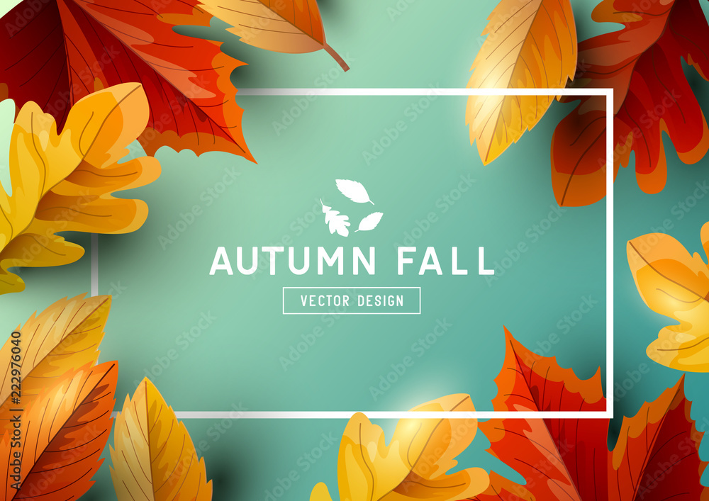 Autumn Seasonal Frame Background Top View - obrazy, fototapety, plakaty 