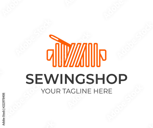 Tailor shop logo design. Thread with needle vector design. Sewing logotype