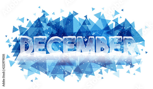 December sign with icicles. Winter season concept.
