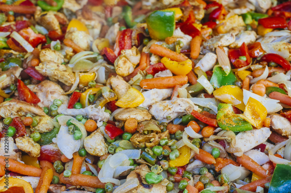 Vegatable stew with chicken, carrot, green peas, paprika Vegatable stew with chicken, carrot, green peas, paprika