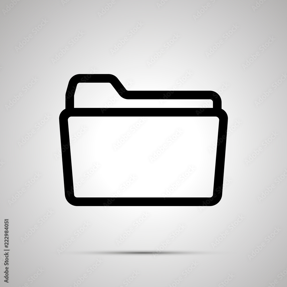 Open folder symbol, simple black icon with shadow on gray Open folder symbol, simple black icon with shadow on gray