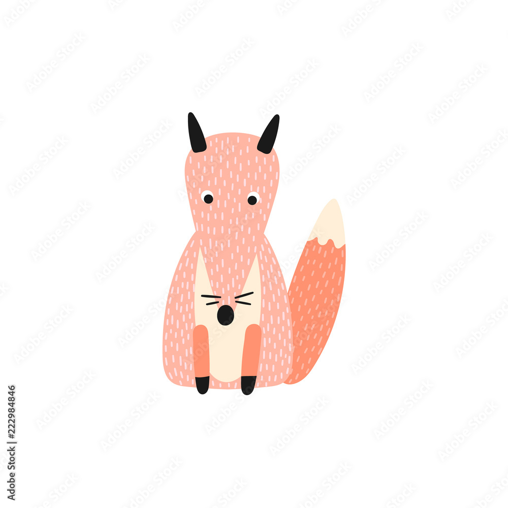 Illustration with a sitting cartoon fox Illustration with a sitting cartoon fox