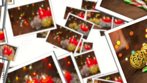 ots of Christmas cards flies on a white background. video collage. 3D rendering