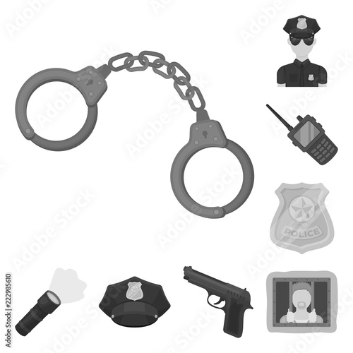Police, Department monochrome icons in set collection for design.Detective and accessories vector symbol stock web illustration.
