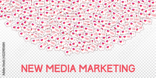 Social media icons. Transparent grid concept. Falling gradient like counter. Top semicircle elements
