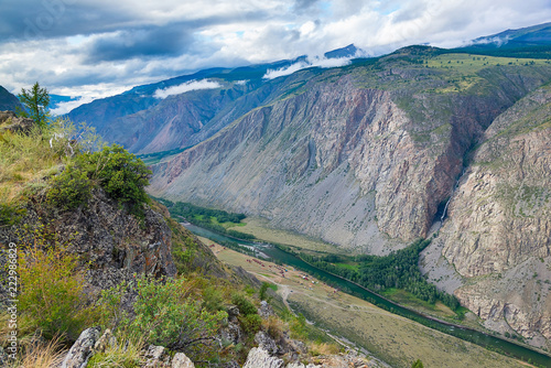View of the Chulyshman River valley from the upper pass of the Katu-Yaryk Pass, Altai Republic, Russia