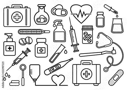 Medicine set. Outline design. Vector illustration