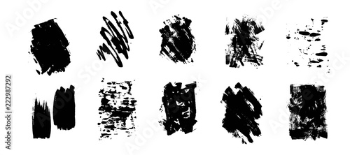 Set of artistic black grunge backgrounds. Vector texture. Dirty artistic design element. Brush stroke  splatter.