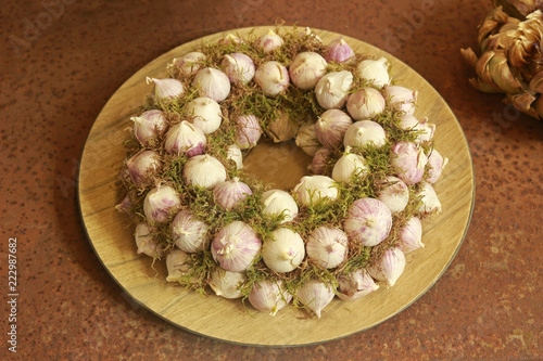 decorative wreath with onions and moss