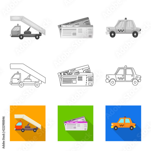 Vector illustration of airport and airplane icon. Collection of airport and plane stock symbol for web.